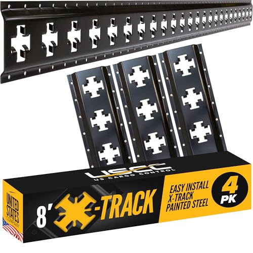 US Cargo Control X Track Rails (4-Pack) 8 FT Black X-Track Rail for Trailers Pickup Trucks Garages and Sheds - Use with E-Track Straps for Vertical and Horizontal Alignment