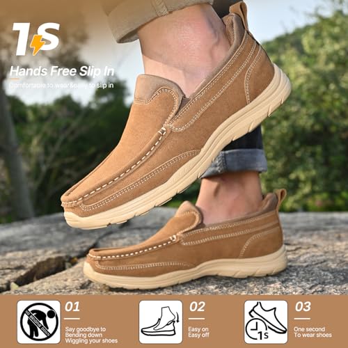 Hand Free Casual Shoes for Men - Leather Slip-On Loafers with Elastic Heel & Latex Footbed - Lightweight EVA Walking Shoes2