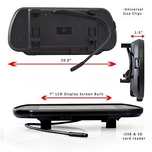 Image of SunRise Rearview 7 Inch TFT LED Mirror Monitor with Waterproof Backup Camera Combo for Reverse Parking with Bluetooth, USB and SD Card