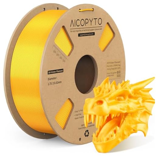 AICOPYTO Gold Silk PLA Filament 1.75mm, Clog-Free Shiny 3D Printer Filament 1KG Spool (2.2lbs) Dimensional Accuracy Probability +/- 0.02mm Fits for Most FDM 3D Printers - Gold