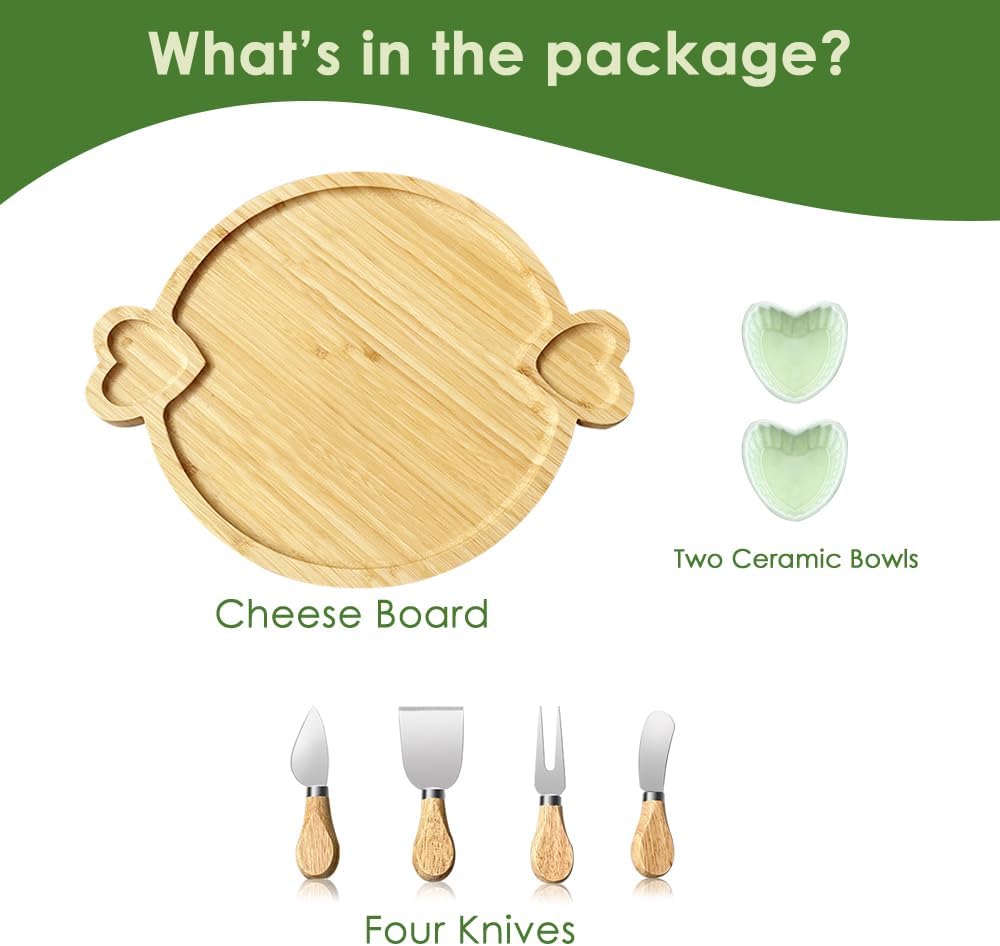 Yonscess Charcuterie Boards Gift Set,Cute Bamboo Cheese Board, Round Charcuterie Board, House Warming Gifts New Home, Wedding & Bridal Shower Gift, Birthday Gift for Women,Mothers Day Gifts for Mom - Image 2