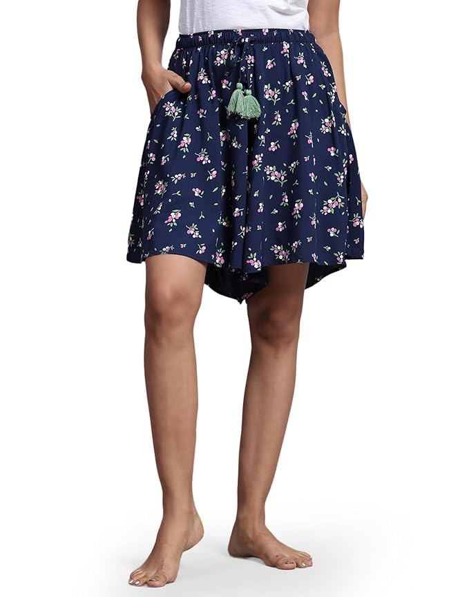 Image of B STORIES Women's Viscose Printed Lounge Culotte Shorts (Pack of 2)