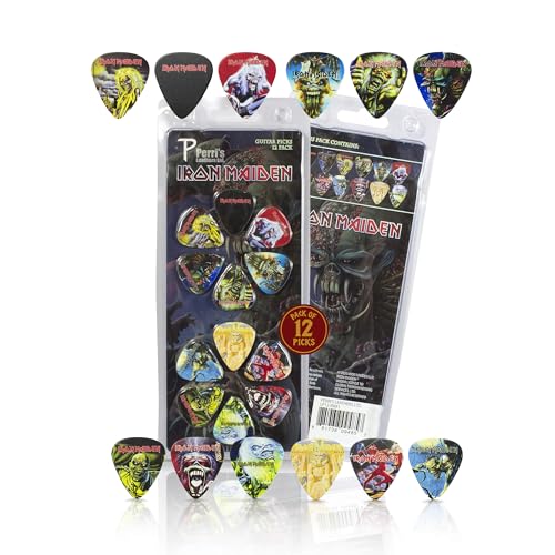 Perri's Leathers - Licensed Iron Maiden Celluloid Guitar Picks - Medium 0.71mm, Variety Pack of 12, Electric, Bass, Acoustic Guitar Pick Accessories