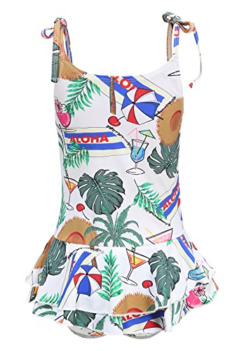 Image of Girls One Piece Swimsuits Halter Ruffled Bathing Suit for Kids Hawaiian Swimwear Leopard Swim Dress 3-16 Years