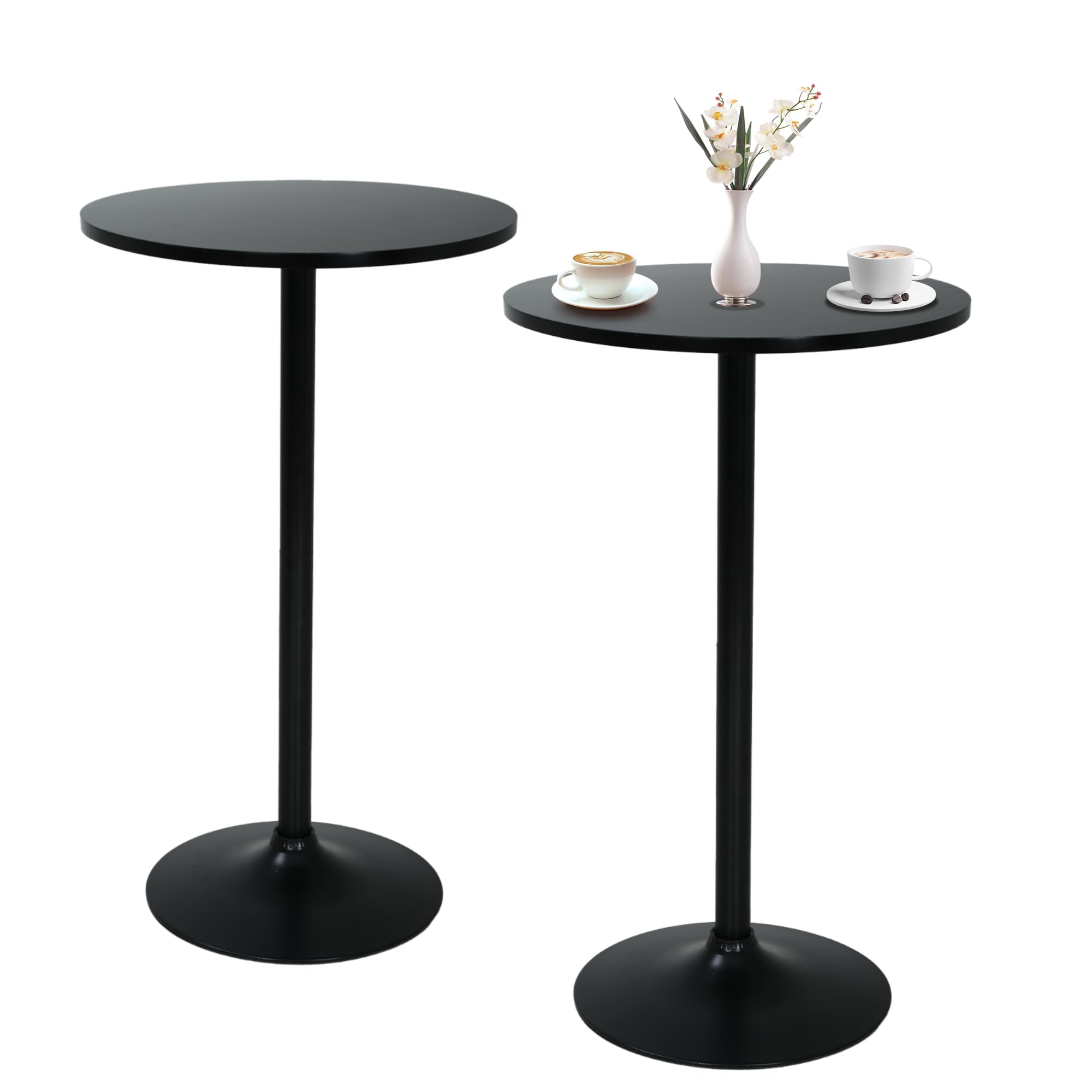 Round Bar Table Outdoor Cocktail Bar Table for Events with Metal Base and Solid Wood Top Modern Bistro