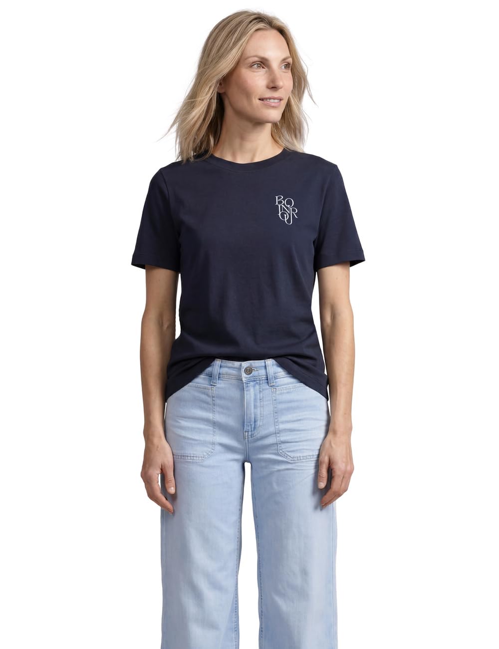 Street One T-Shirt with Crew Neck and Chest Print Darkest Blue 44