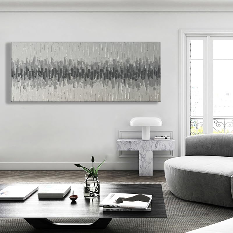 Miniatura 4 de Lienzo decorativo abstracto gris y blanco para sala de estar, lienzo texturizado 3D extragrande, pinturas al óleo de calidad pintadas a mano, arte