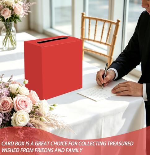 Image of SietDESEO Red Card Box for Graduation Large Cardboard Gift Card Box Holder for Wedding Reception Birthday Graduation Baby Shower Raffle Ticket Box with Slot