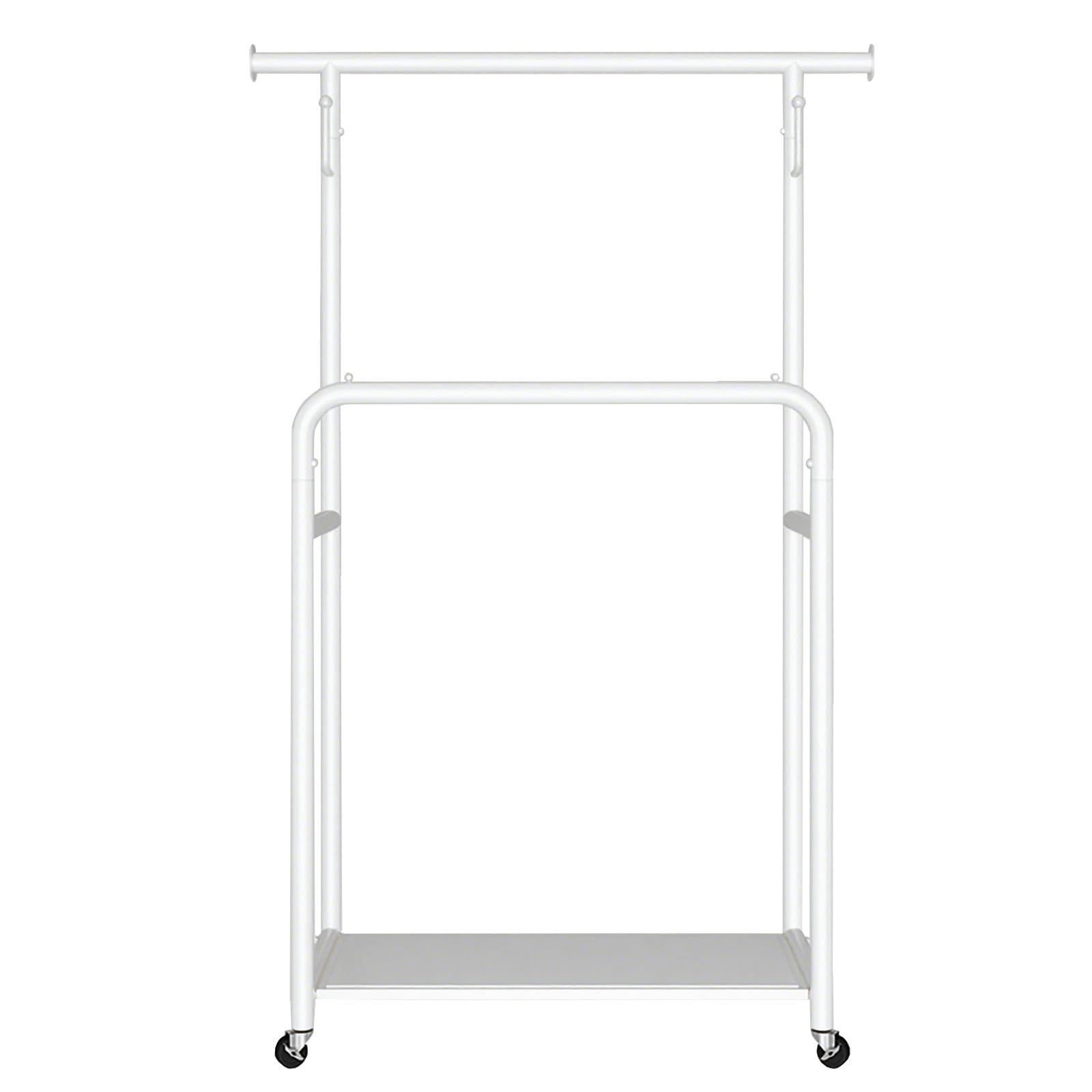 YNBSHGAA Portable Double Rod Garment Rack on Wheels Sturdy Metal Coat Hanger Gold Finish 120 cm for Bedroom Ideal for Heavy Coats and Jackets,Bianco-80cm/31.5in