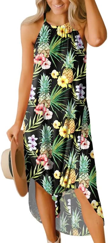 For G and PL Women's Summer Casual Halter Side Slit Long Maxi Beach Dress Vacation Resort Sundress