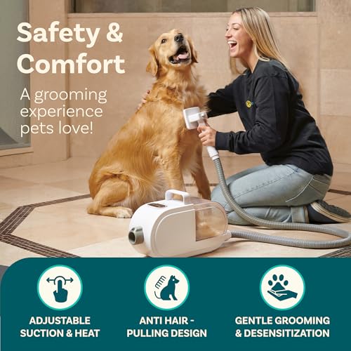 PetCove Dog Grooming Kit – Pet Clippers, Nail Grinder & Blow Dryer with Quiet 3-Speed Suction, 3 Heat Settings, 2.6L Dog Hair Vacuum Dust Bin, HEPA System, Self-Cleaning Brushes - Image 4