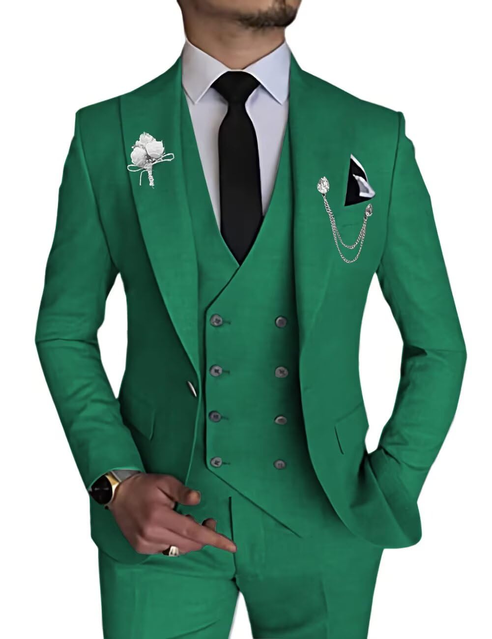 Mens 3 Piece Suit Slim Fit One Button Double Breasted Blazer Vest Pants Set Prom Suits for Men Wedding