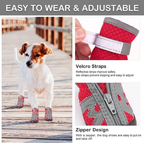 Image of KUTKUT Boots for Hot Pavement Hardwood Floor, Breathable Shoes for Small Medium Dogs, Reflective & Adjustable Strap Zipper, Anti-Slip Paw Protection Booties (Size: 5)
