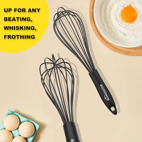 Image of NileHome Upgrade Silicone Whisk Set 8 inch 10 inch 12 inch Kitchen Whisk Kitchen Wisk Wire Whisks for Cooking, Whisking, Blending, Beating, Stirring-Black