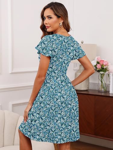 Image of Heymoments Women's Ruffle Sleeve V Neck Swing Sundress Summer Casual A-Line Midi Dress with Pockets S-2XL