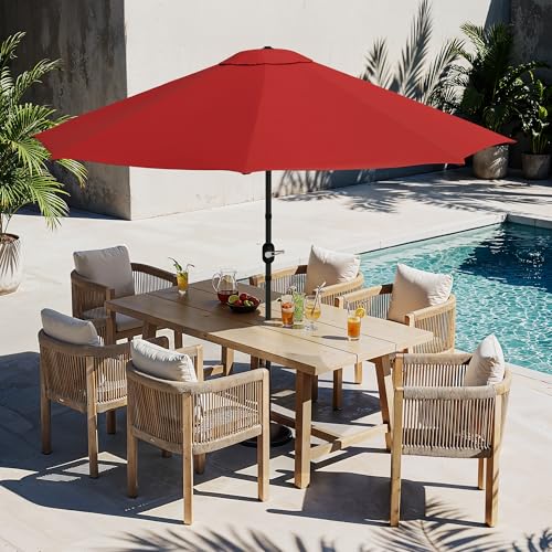 LUE BONA 10FT Patio Umbrella Waterproof Outdoor Market Umbrella with Easy Crank & Tilt Patio Table Umbrella for Deck Garden Backyard Pool Bright Red