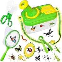 Kulveanju Kids Outdoor Toys Bug Hunting Kits for Children, 5 Pcs Bug Catcher Kit & 12 Bug Toys, Insect Box with Rotating Magnifying Glass, Outdoor Explorer Kit Gifts for Boys Girls 3 4 5 6 Years Old