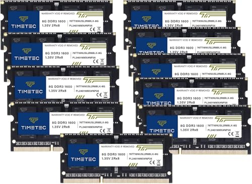 Image of Timetec 80GB KIT(10x8GB) DDR3L / DDR3 1600MHz (DDR3L-1600) PC3L-12800 / PC3-12800 Non-ECC Unbuffered 1.35V /1.5V CL11 2Rx8 204 Pin SODIMM Laptop Notebook PC Computer Memory RAM Module Upgrade Black PCB