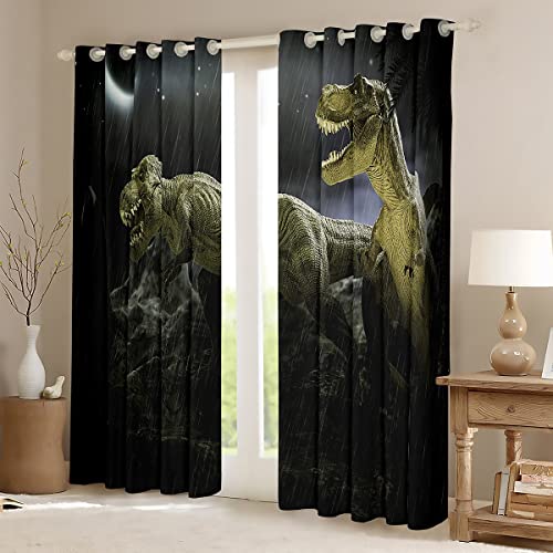 Loussiesd Dinosaur T-Rex Jurassic Theme Curtain For Bedroom-Kids Boys Teens 3D Animal Pattern Hypoallergenic Drapes,W46*L54 Inch,2Panels - Image 2
