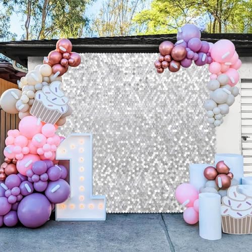 Image of Silver Shimmer Wall Backdrop Panels 3ftx4ft Sequin Photo Backdrop for Graduation Wedding Glitter Birthday Party Independent Day Background Sparkle Decor