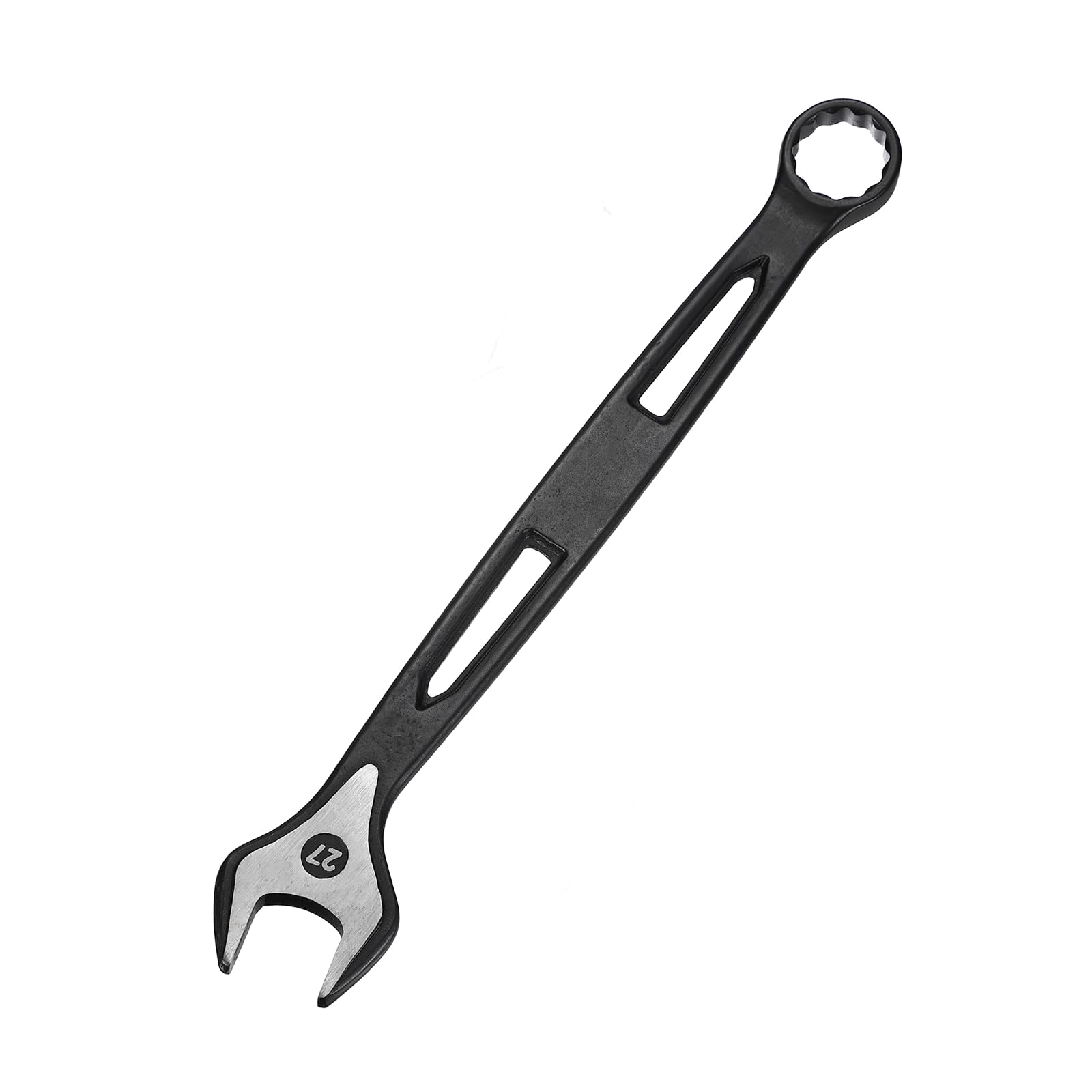 sourcing map Combination Wrench 27mm Metric Extra Long 12-Point Box and Open End Carbon Steel Double Ended Industrial Grade Spanner for Automotive Furniture Machinery DIY Repair, Black
