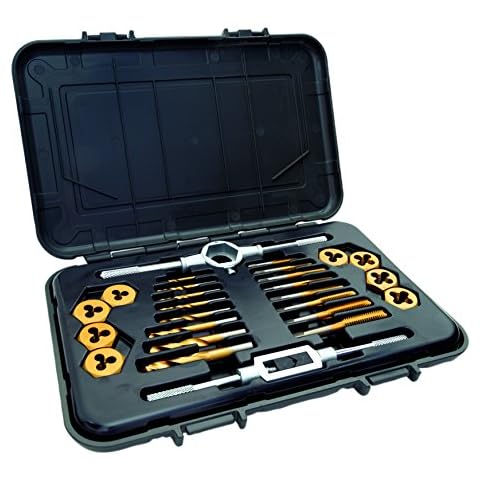 Mibro 301370BLUE (26-Piece) Titanium Nitride Coated Tap, Die, and Drill Set, Metric Measurements, For Use On Appliances, Machines, and Automotive Car Parts Cover