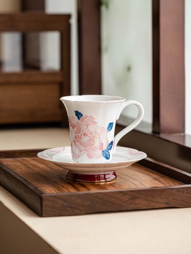 Hand-Painted Gold-Trimmed Coffee Cup Saucer – Ceramic Tea Mug-set2