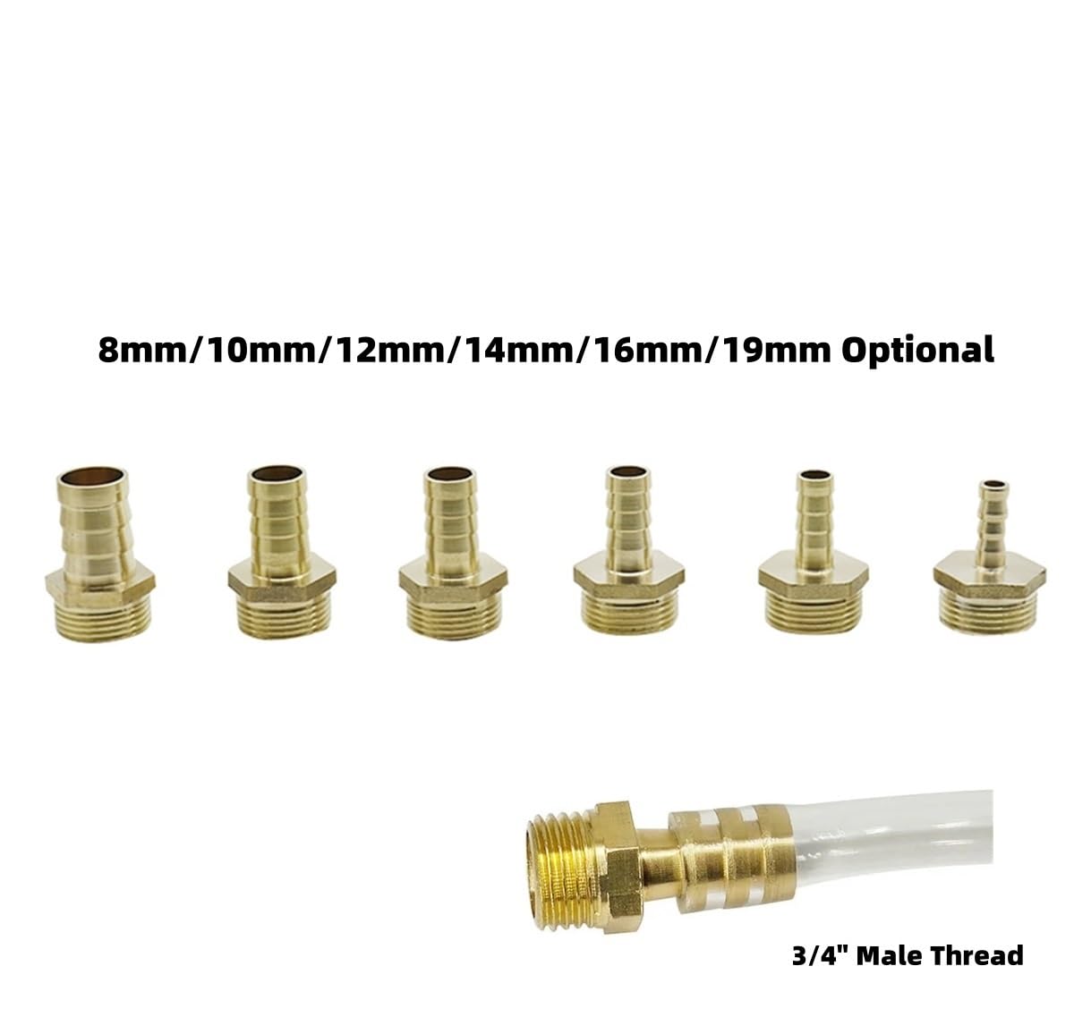 Connecteur de tuyau en laiton, filetage mâle 3/4 ", Joint de tuyau droit for Aquarium, 3 pièces(19mm)