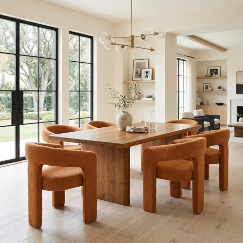 Image of HNY Modern Barrel Kitchen & Dining Room Chairs Set of 6, Sherpa Upholstered Accent Chairs with Arm, 18.5'' Wide Side Armchairs Vanity Chairs for Living Room Bedroom Makeup Small Spaces, Orange