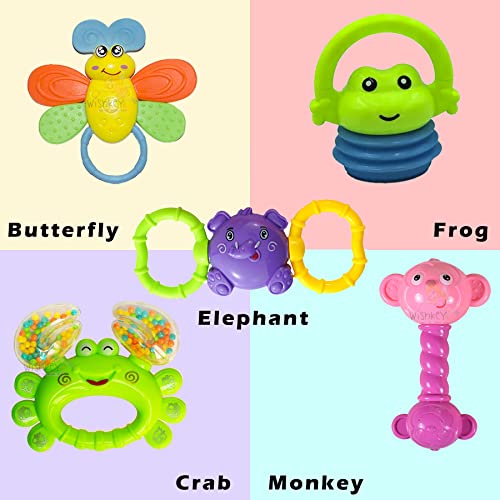 WISHKEY Plastic Colorful Non Toxic BPA Free Shake & Grab Rattles And