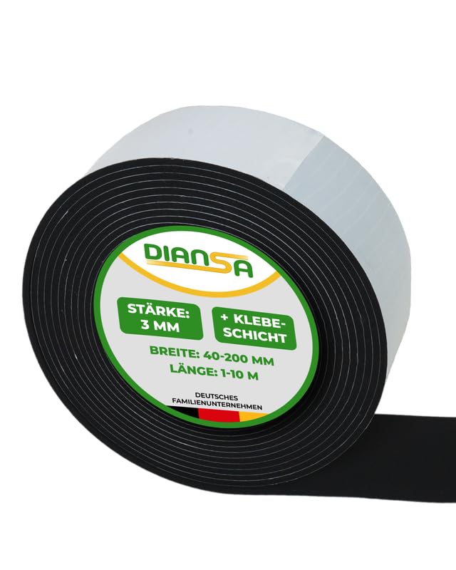 Diansa Moosgummistreifen Dichtband selbstklebend Größe 1000 x 40 mm Stärke 3 mm Zellkautschuk Streifen Meterware Moosgummirolle für DIY & Handwerk einseitig klebend für Abdichtung & Dämmung