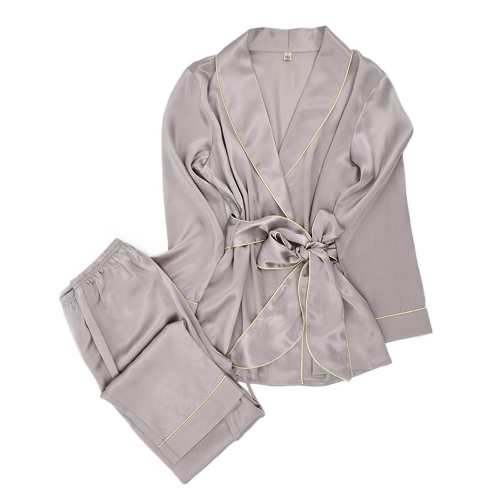 RWRAPS Pantaloni di Seta con Lacci in Due Pezzi Set Camicia da Notte da casa Pigiama di Seta Reale Estate da Donna (Color : D, Size : Medium) (DX)