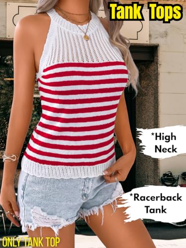 Image of ChiaoLezhee Women's Summer Knit Tank Tops, Racerback High Neck Lightweight Sweater Vest, Dressy Casual Outfits