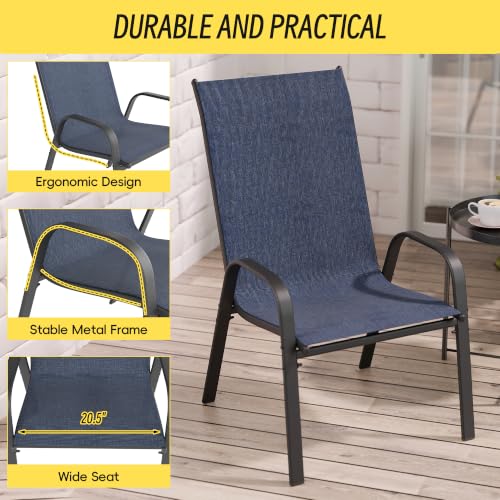 Image of Betterhood Patio Chairs Set of 4, Stackable Outdoor Dining Chairs Set with Breathable Seat Fabric, All-Weather Powder-Coated Metal Frame for Pool Side, Backyard, 350LBS Capacity (Blue, Set of 4)