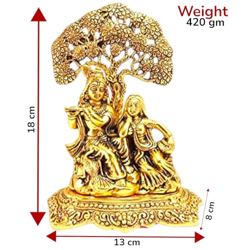Image of KridayKraft Metal Lord Radha Krishna Tree Idols Hindu God Radha Krishna Ji Murti for Home Temple Puja and for Home Office Shop Decorative God Idols Showpiece