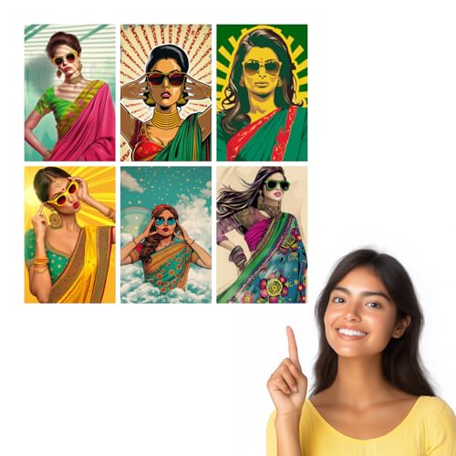 Image of SiddArtify Modern Pop Art Women in Sarees Print Set - Sticker - 8x12 Inch - Pack of 6 Wall Room Decoration art Poster Prints