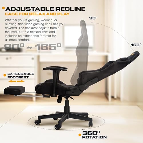 Image of DROGO Proform Ergonomic Gaming Chair, Computer Chair with Luxurious Suede Fabric, Adjustable Seat, Armrest, Head & Massager Lumbar Pillow | Home & Office Chair with Footrest & Recline (Black)