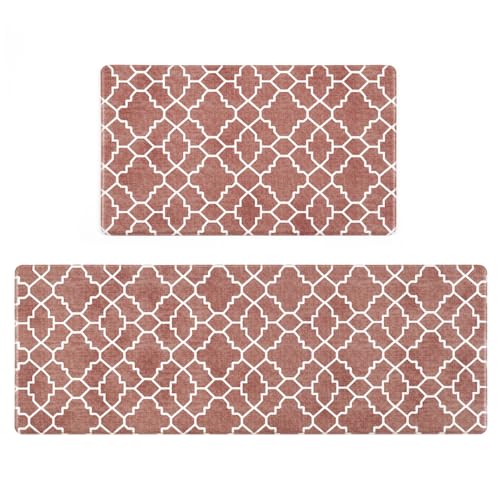 FRESHMINT Kitchen Mat Set of 2, Anti-Fatigue Cushioned Kitchen Mats for Floor, Waterproof Non Slip Comfort Standing Mat, Boho Kitchen Rug for Kitchen Decor, Sink, Office, 17