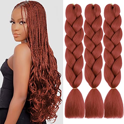 Colorfulpanda 3 piezas Kanekalon Extensiones de Pelo Trenzas Africanas,Pelo Resistente al calor Sintetico Para Trenzas Natural Crochet Braiding Hair,castaño rojizo,24" 60cm