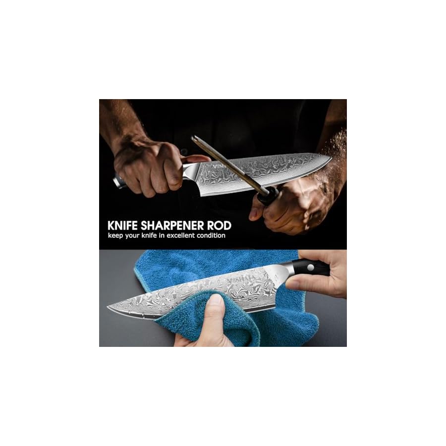 MOSFiATA-Professional-Damascus-Chef-Knife-Set-3PCS-8-Chef-Knife-7Santoku-Knife-and-5Utility-KnifeVG-10-High-Carbon-Stainless-Steel-with-Finger-Guard-Knife-Sharpener-Rod-Gift-Box MOSFiATA Professional Damascus Chef Knife Set-3PCS, 8 ‘’Chef Knife 7”Santoku Knife and 5'Utility Knife,VG-10 High Carbon Stainless Steel with Finger Guard, Knife Sharpener Rod Gift Box