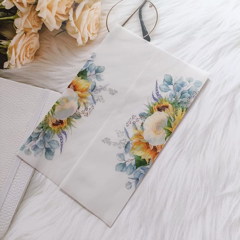 Składane zaproszenia ślubne z papieru welinowego, 50 sztuk/partia Vellum Floral White Wedding Invitation Card Cover Sweet 15 Invites Jacket Wrap(Sunflower)