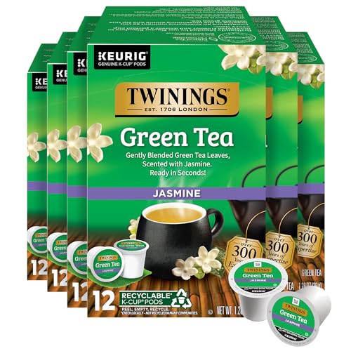 Twinings Green Tea with Jasmine K-Cup Pods for Keurig, 12 Count (Pack of 6), Infused with Fragrant Jasmine, Enjoy Hot or Iced