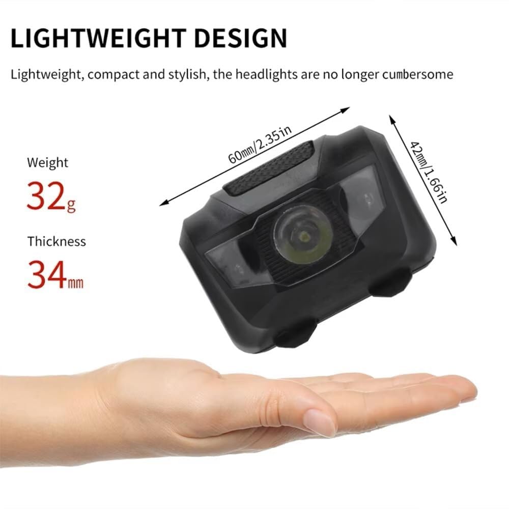3W Mocna Mini Latarka Czołowa z Czerwonym Światłem LED, Latarka Czołowa 4-trybowa, Wodoodporna Latarka Kempingowa i Rybacka(Yellow)
