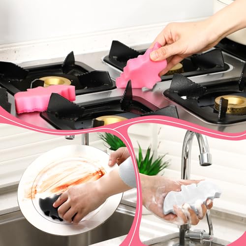 Image of Tioncy 12 Pack Bat Kitchen Sponges Bulk Dual Sided Scrubber Sponges Dishwashing Non Scratch for Bat Kitchen Accessories Dish Scouring Black, White, Pink