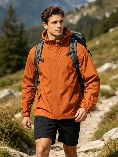 Image of UIQUR Mens Lightweight Rain Jacket Waterproof Windbreaker Packable Rain Coat with Hood for Golf Running Hiking Travel