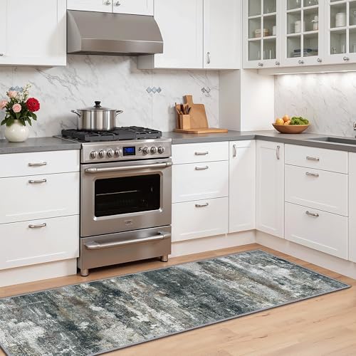 GENIMO Kitchen Rugs Non Slip Washable Kitchen Mats for Floor, Waterproof Abstract Kitchen Runner Rug, Floor Mat Carpet for Hallway, Laundry, Sink, Entryway, Bathroom, 20" x 70", Black&Brown