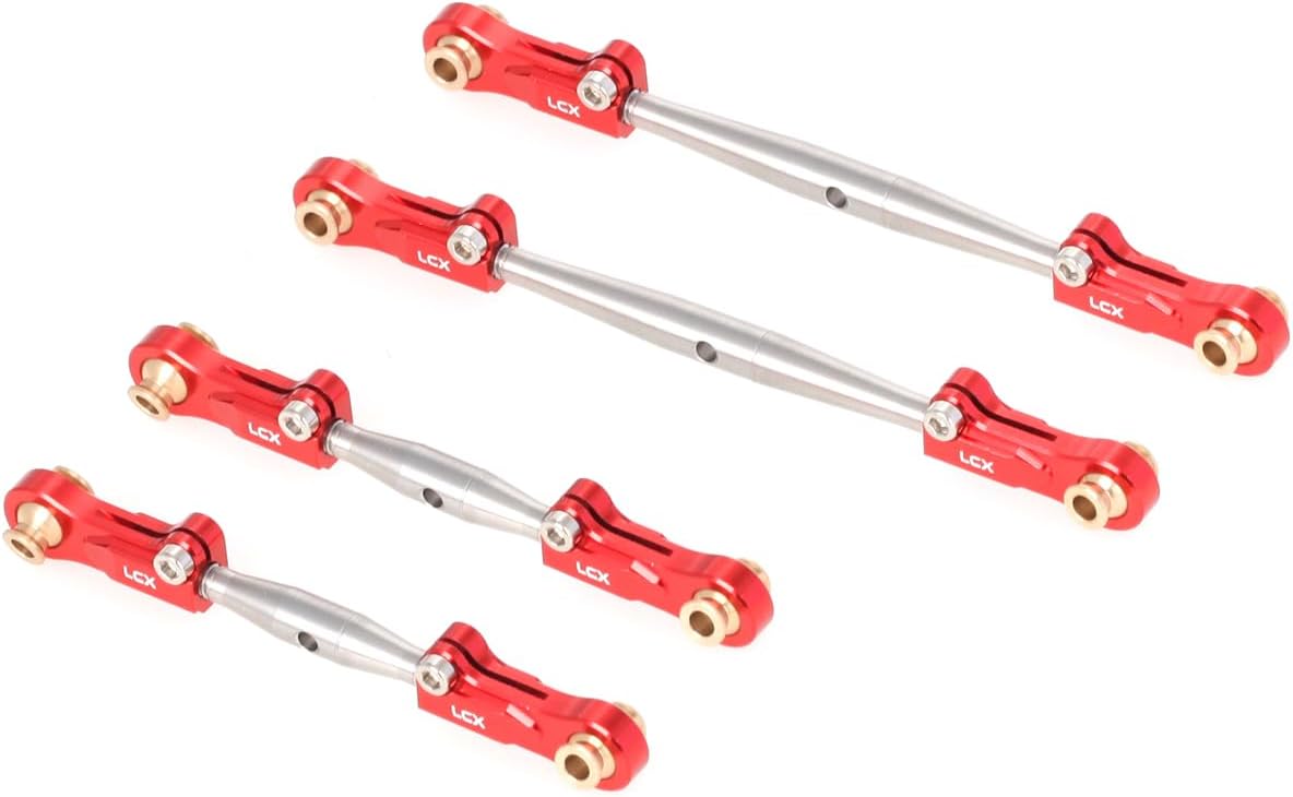 LCX Racing 1/10 RC Crawler Car Stainless Steel Suspension Front Steering Link Set Rear Link Set 4pcs for RC Truck Arrma Fury, Upgrades Parts Accessories (Red)