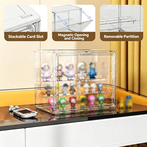 Image of Acrylic Box Transparent for Collectibles, 3 Layer Figure Display Box with Magnetic Door, Stackable Figurine Display Shelf Box for Figures