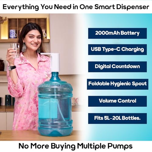 Image of InstaCuppa Automatic Water Dispenser for Gallon Bottles | 2000mAh Rechargeable USB Type-C | Digital Display with Countdown Timer | Foldable Hygienic Spout & Food-Grade Silicone Hose