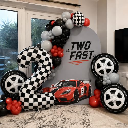 Image of KatchOn Checkered Number 2 Balloon, 2nd Birthday Decorations - 40 Inch
